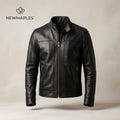 Newmaples™ Black Stand-Collar Leather Jacket